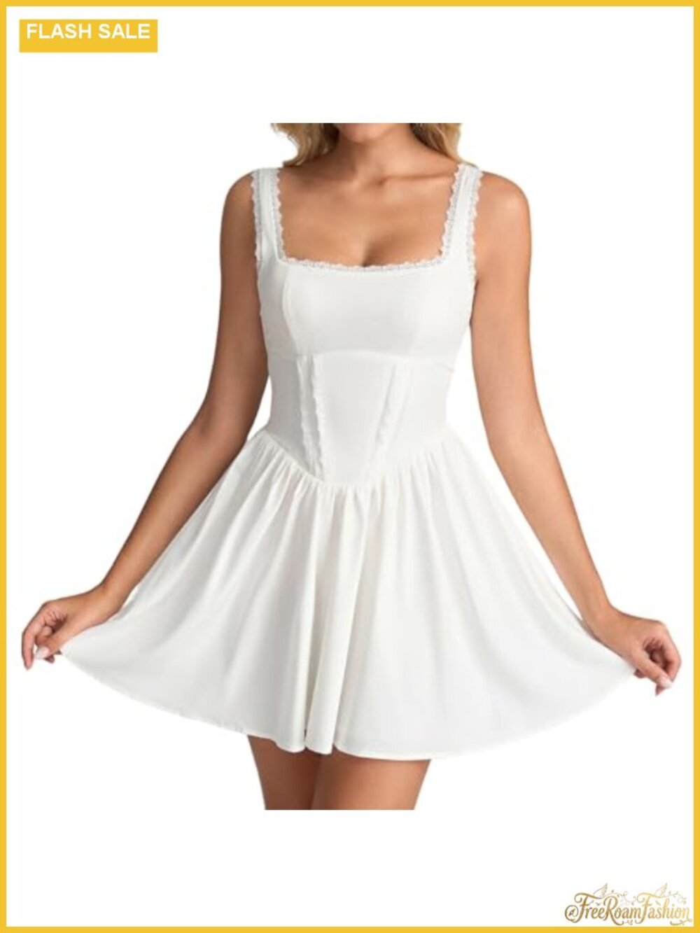 Lace Floral Corset Mini Dress Smocked Bow Tie Back Sundress